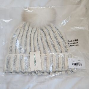 Sundance Cream Colored Knit Beanie with Pom-Pom